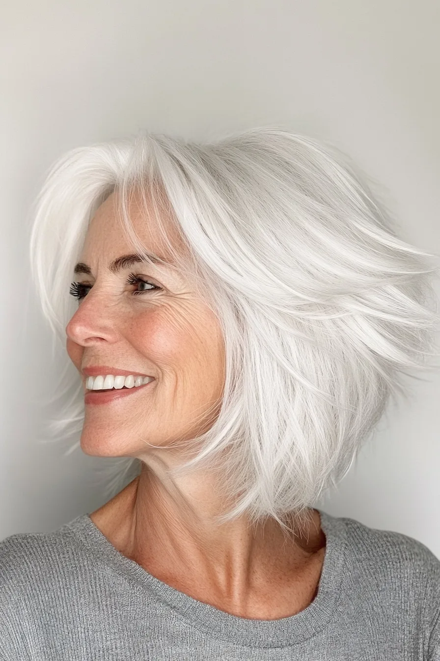 16. White Wispy Bob with Angular Lines (Edgy Hairstyles For Women Over 60) - Edgy Hairstyles For Women Over 60