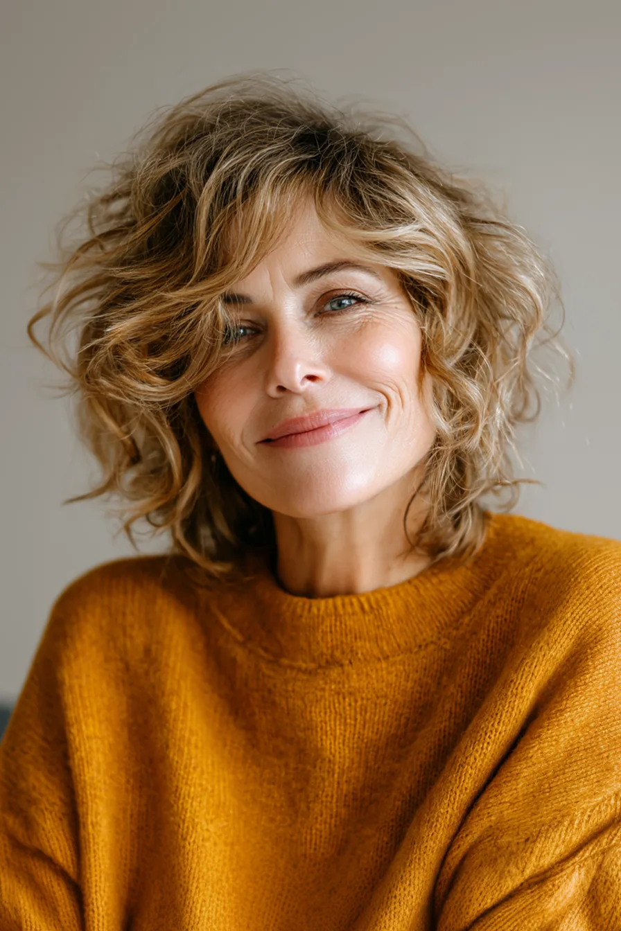 17. Golden Caramel Curtain Layers (Fall Haircuts For Women Over 50) - Fall Haircuts For Women Over 50
