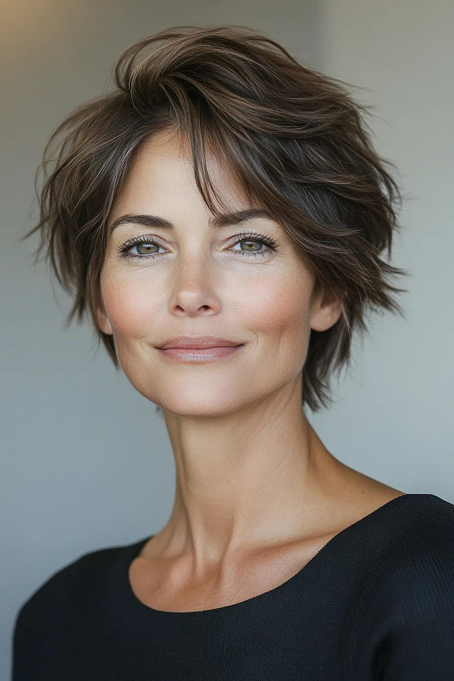 17. Grown-Out Pixie in Neutral Brown (Easy Haircuts For Women Over 40) - Easy Haircuts For Women Over 40