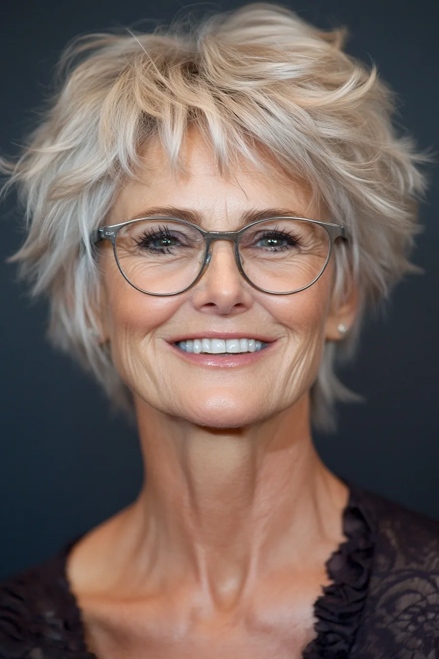18. Ash Blonde Shaggy Pixie (Pixie Haircuts For Women Over 60 With Glasses) - Pixie Haircuts For Women Over 60 With Glasses