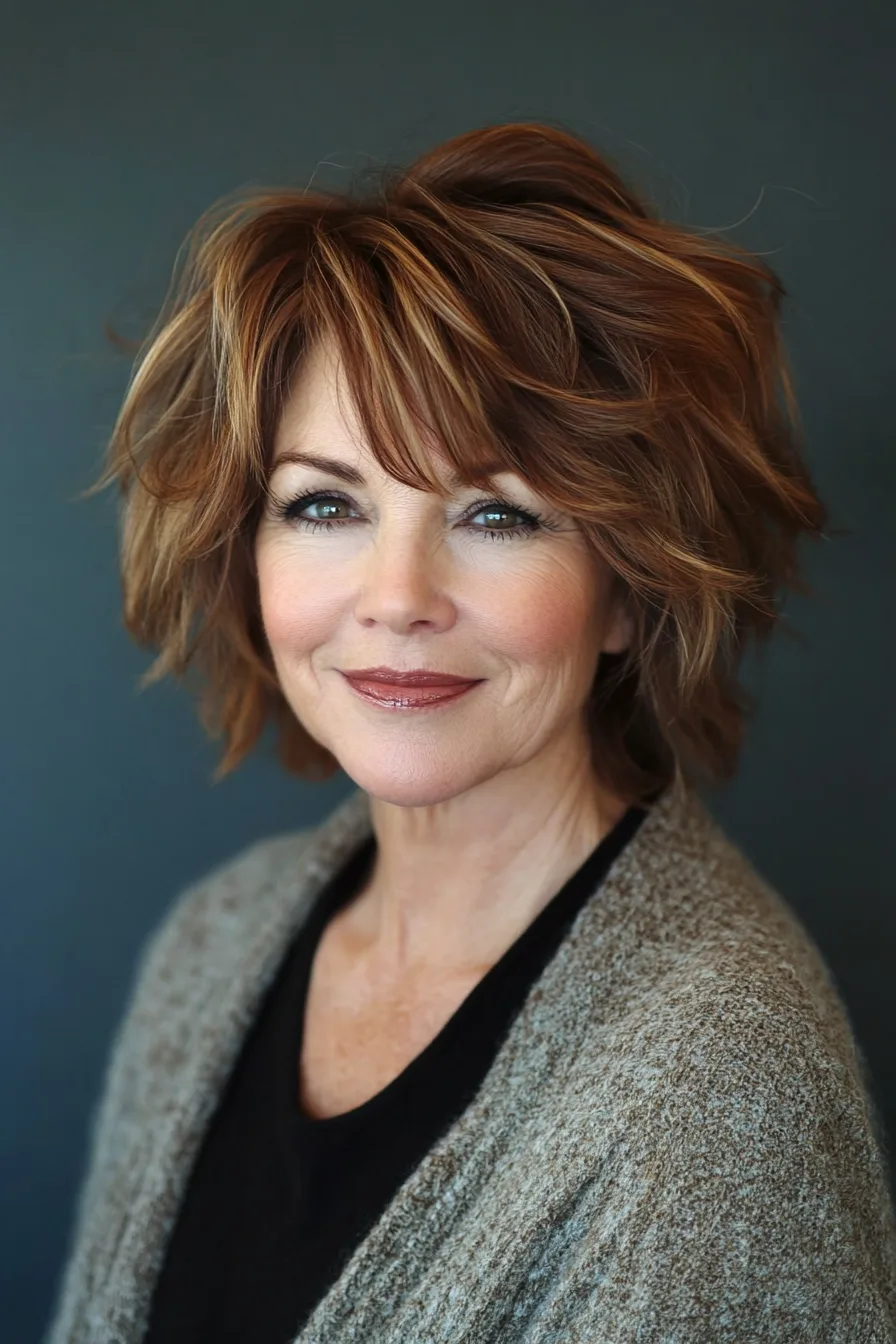 18. Caramel Wavy Shag with Messy Finish (Edgy Hairstyles For Women Over 60) - Edgy Hairstyles For Women Over 60