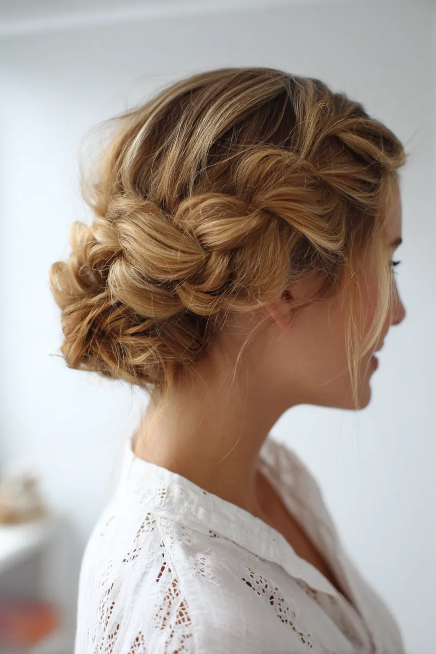 18. Loose Braided Low Bun in Natural Dark Blonde (Wedding Hairstyles) - Wedding Hairstyles