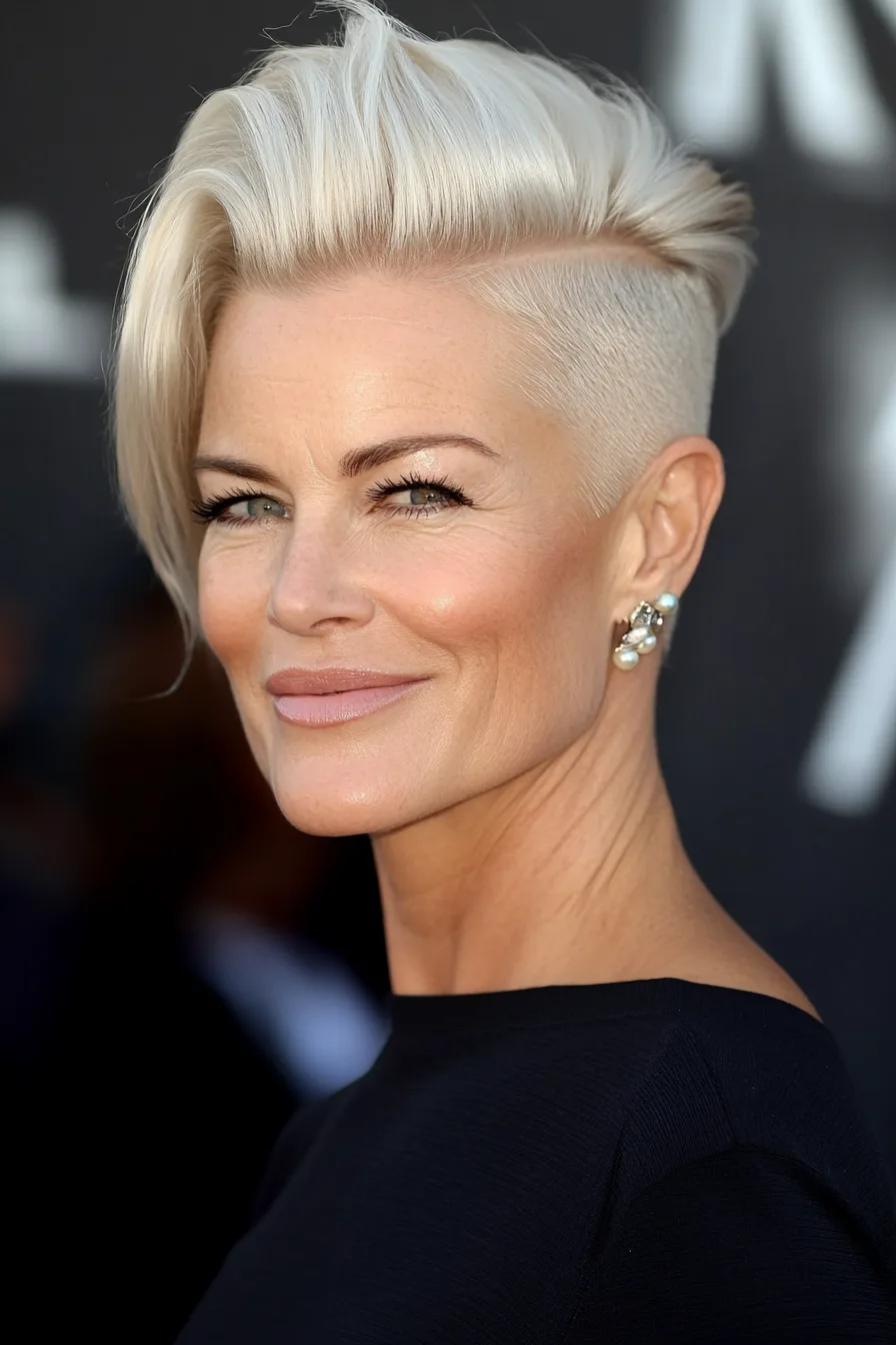 18. Pearl Blonde Undercut Pompadour (Undercut Hairstyles For Women Over 50) - Undercut Hairstyles For Women Over 50