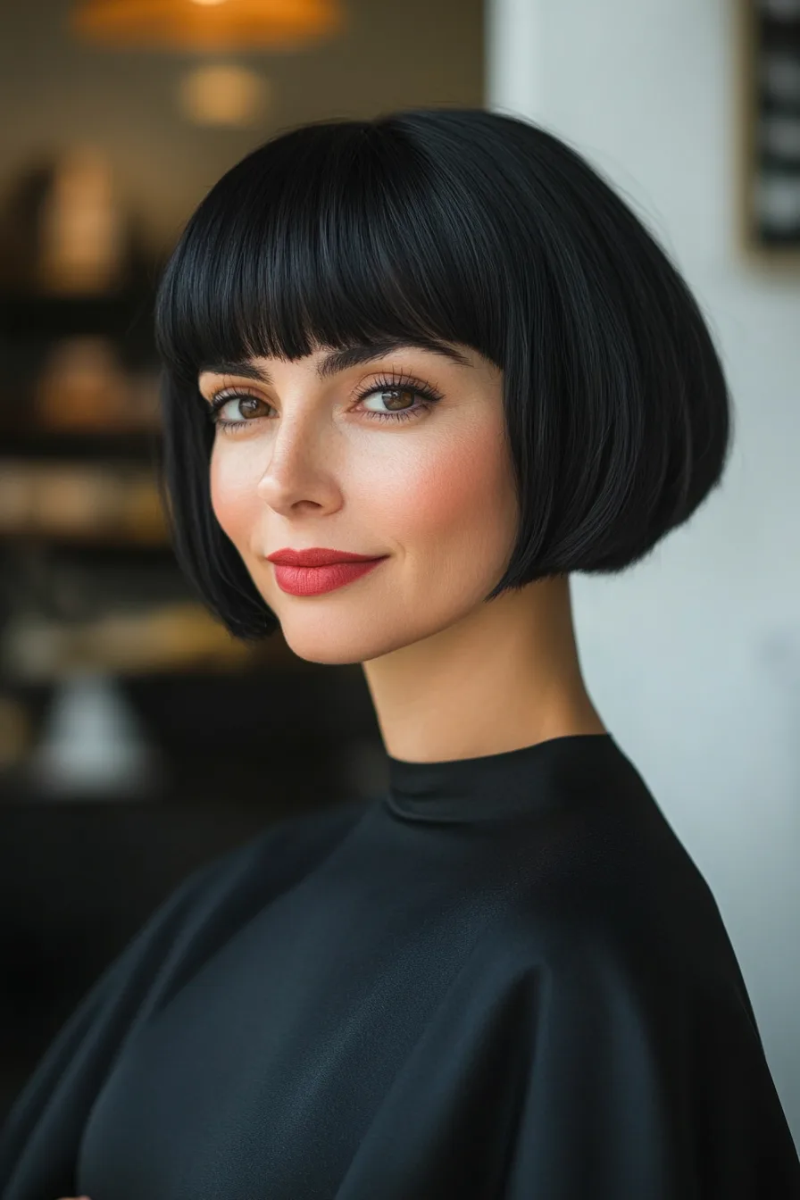 18. Sculpted Bowl Cut with Natural Black (Short Hairstyles For Thick Hair For Women Over 50) - Short Hairstyles For Thick Hair For Women Over 50