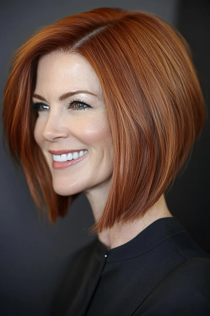 19. Natural Auburn Angled Undercut Bob (Undercut Hairstyles For Women Over 50) - Undercut Hairstyles For Women Over 50