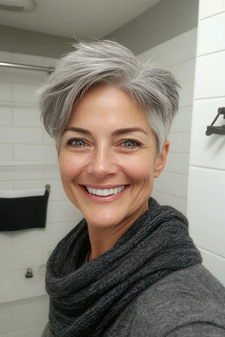 19. Natural Gray Undercut Pixie (Edgy Hairstyles For Women Over 60) - Edgy Hairstyles For Women Over 60