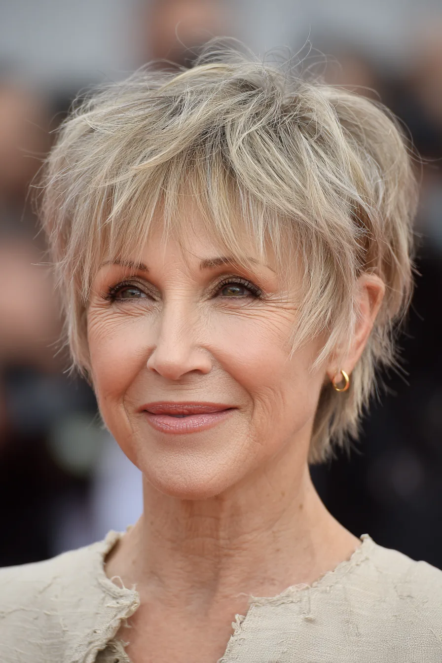 19. Short Razor Cut with Neutral Blonde (Short Messy Hairstyles For Women Over 50) - Short Messy Hairstyles For Women Over 50