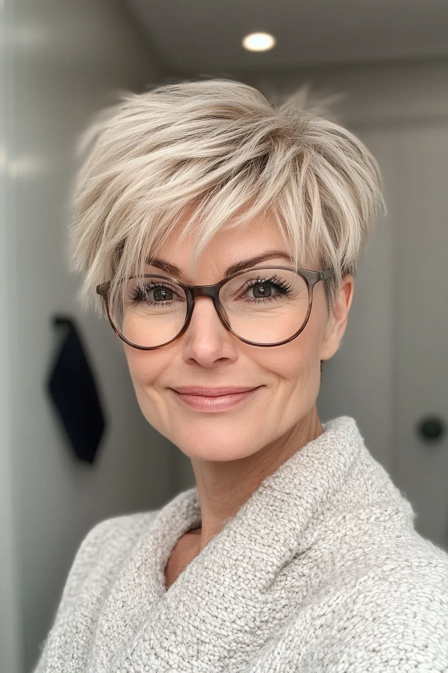 2. Ash Blonde Textured Pixie Crop (Pixie Haircuts For Women Over 60 With Glasses) - Pixie Haircuts For Women Over 60 With Glasses