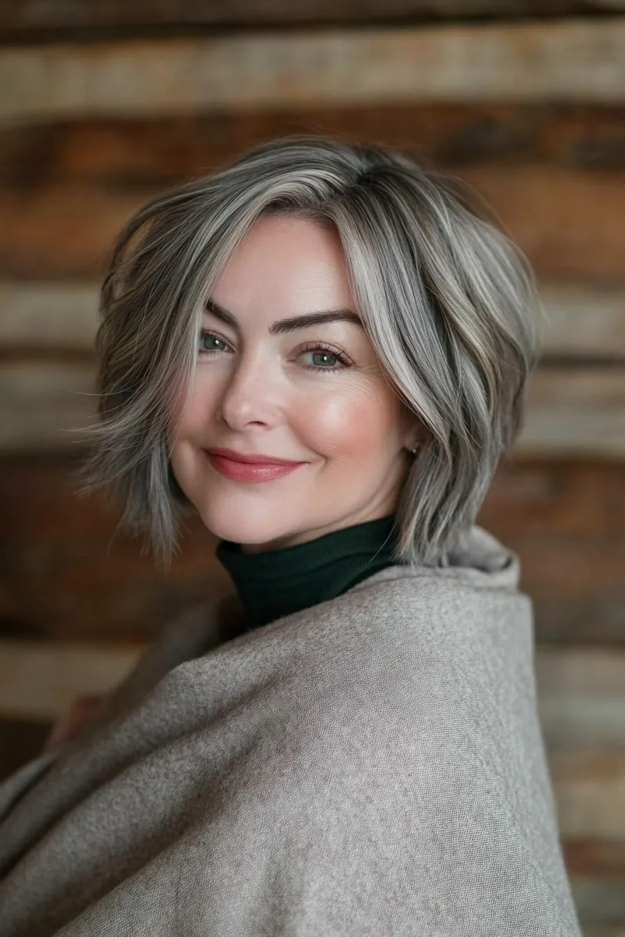 2. Ash Brown Layered Undercut Bob (Undercut Hairstyles For Women Over 50) - Undercut Hairstyles For Women Over 50