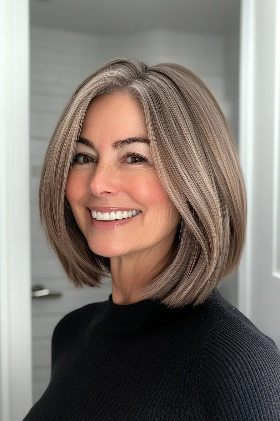 2. Ash Brown Shoulder-Grazing Blunt Cut (Blunt Haircuts For Women Over 60) - Blunt Haircuts For Women Over 60