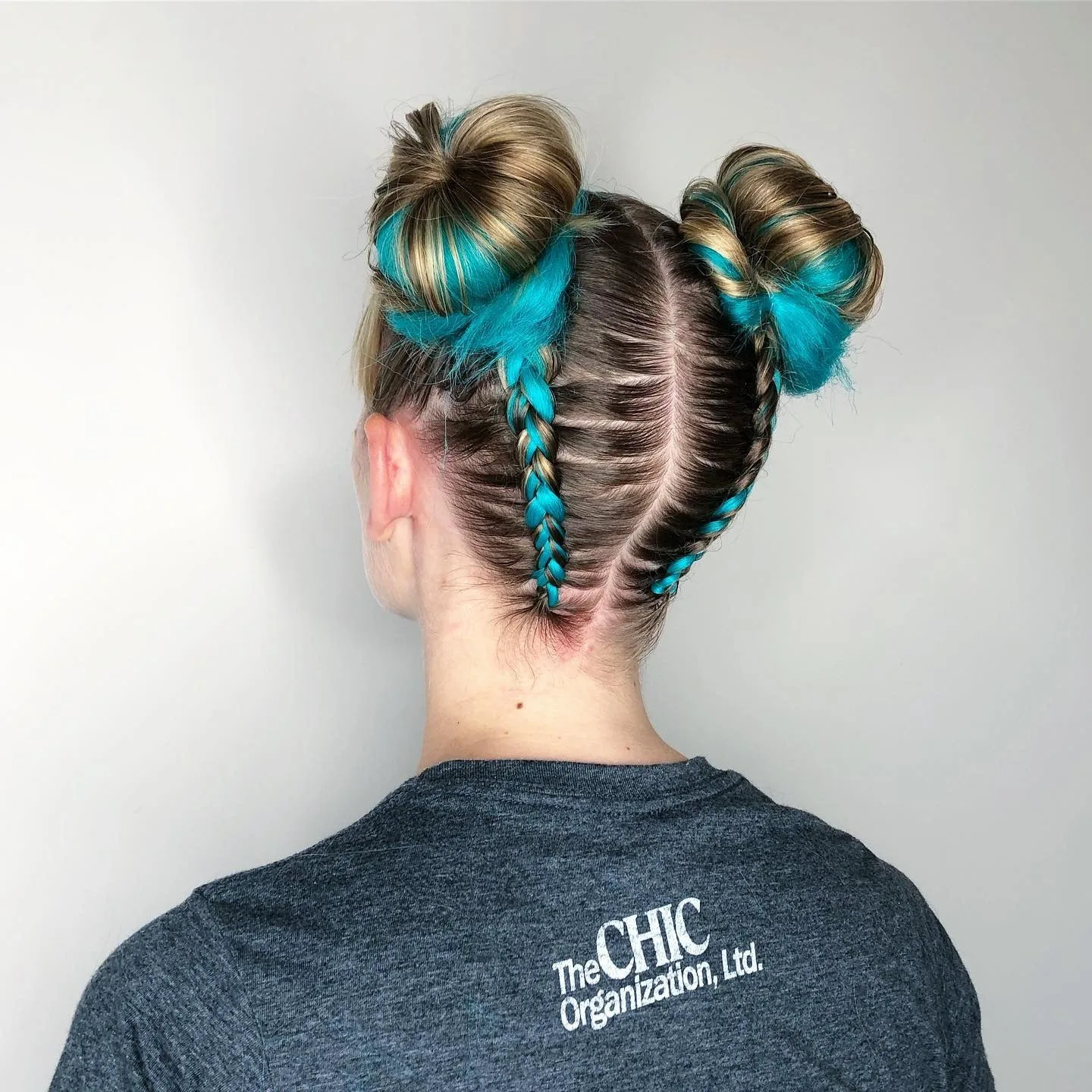 2. Braided Neon Accent Space Buns (Space Buns Hairstyles)