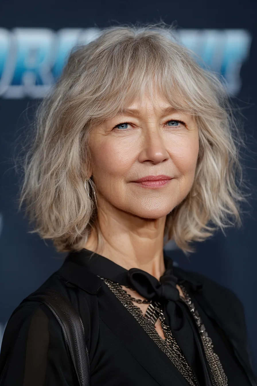 2. Feathered Lob with Side Bangs in Light Ash Brown (Medium Length Hairstyles For Women Over 60 With Bangs) - Medium Length Hairstyles For Women Over 60 With Bangs