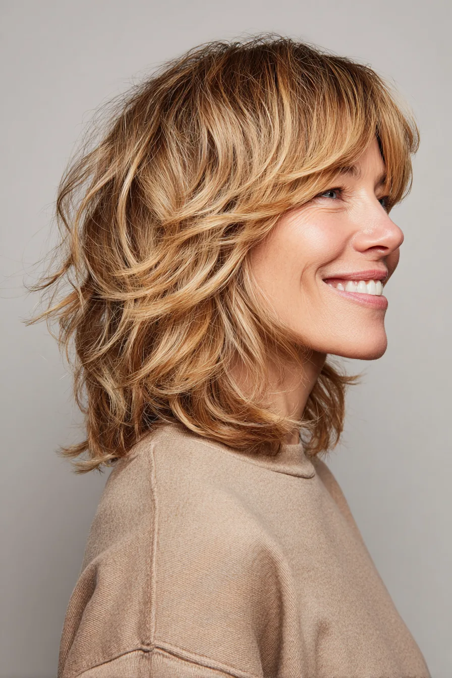 2. Honey Blonde Shoulder-Length Shag (Fall Haircuts For Women Over 50) - Fall Haircuts For Women Over 50