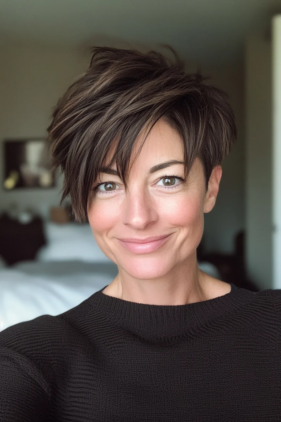 2. Textured Pixie with Dark Brown Base (Easy Haircuts For Women Over 40) - Easy Haircuts For Women Over 40