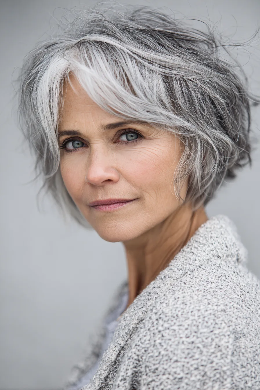 2. Tousled Crop with Salt-and-Pepper Blend (Short Messy Hairstyles For Women Over 50) - Short Messy Hairstyles For Women Over 50