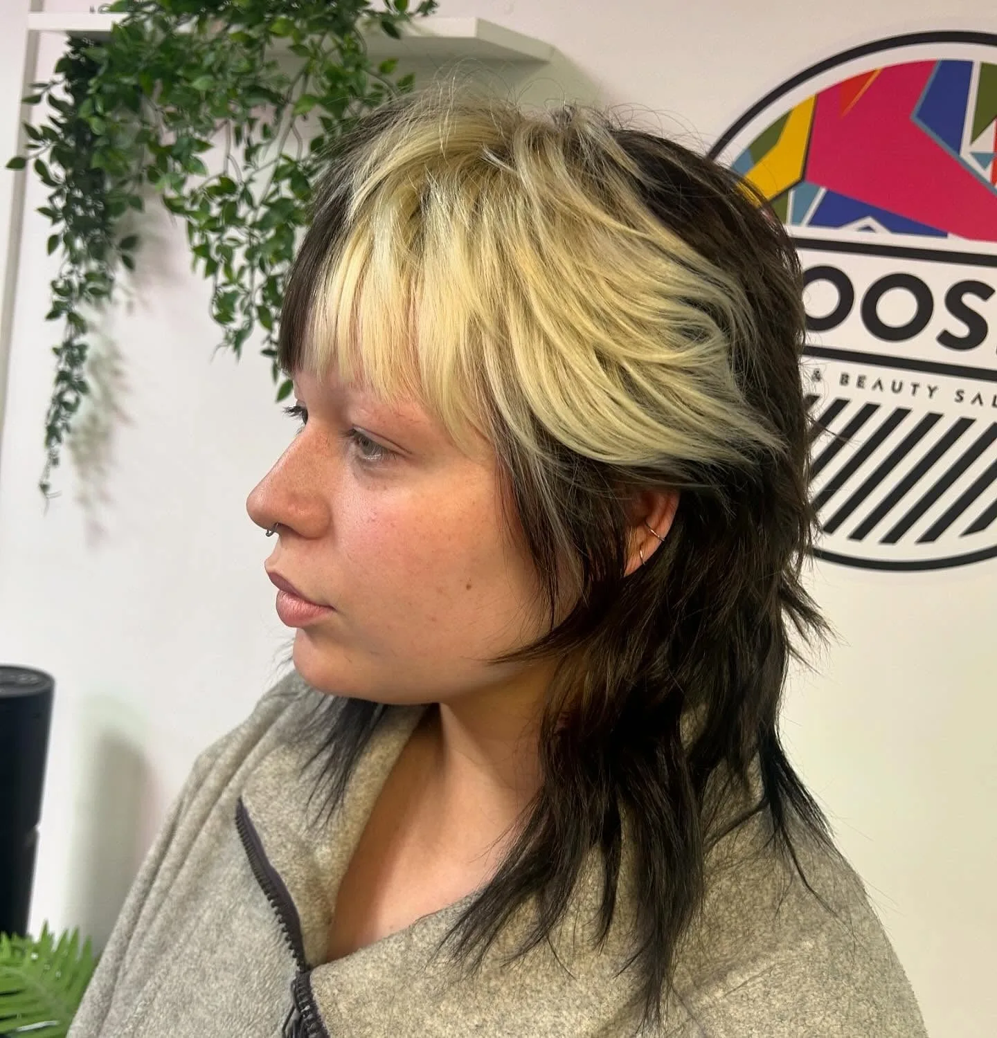 2. Two-Tone Platinum and Black Wolf Cut (Wolf Haircut)