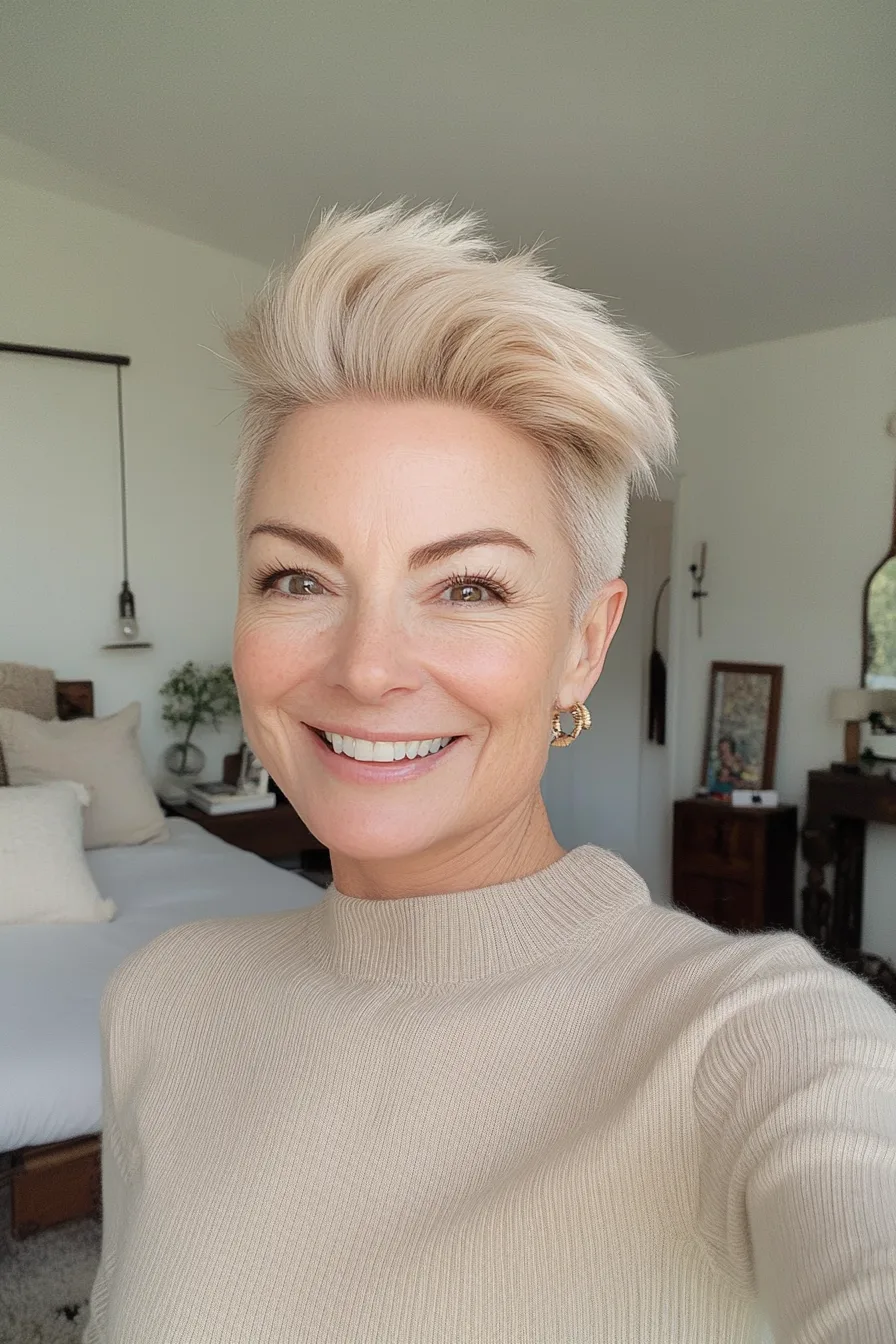 20. Beige Blonde Undercut Pixie Hawk (Undercut Hairstyles For Women Over 50) - Undercut Hairstyles For Women Over 50