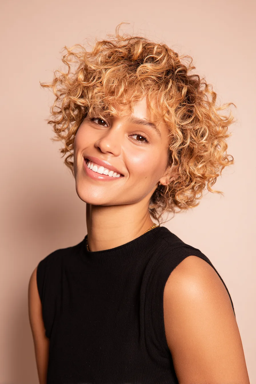 20. Soft Caramel Curl-Textured Crop (Short Curled Hairstyles) - Short Curled Hairstyles