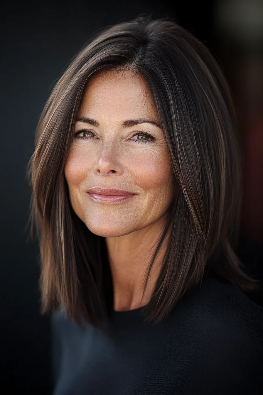 20. Straight Mid-Length Cut in Classic Brown (Easy Haircuts For Women Over 40) - Easy Haircuts For Women Over 40