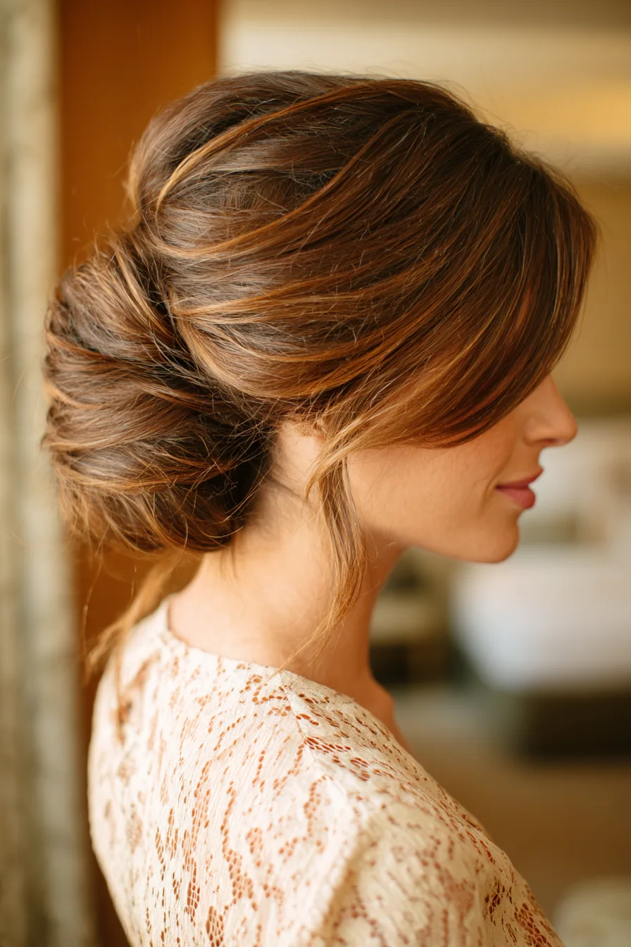 20. Textured Twist with Warm Brown Lowlights (Wedding Hairstyles) - Wedding Hairstyles