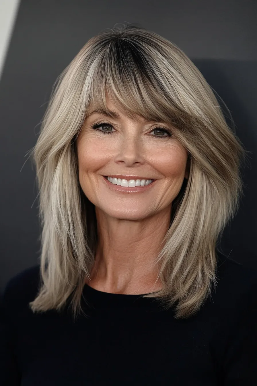 21. Dark Blonde Blunt Lob with Side Swept Bangs (Blunt Haircuts For Women Over 60) - Blunt Haircuts For Women Over 60