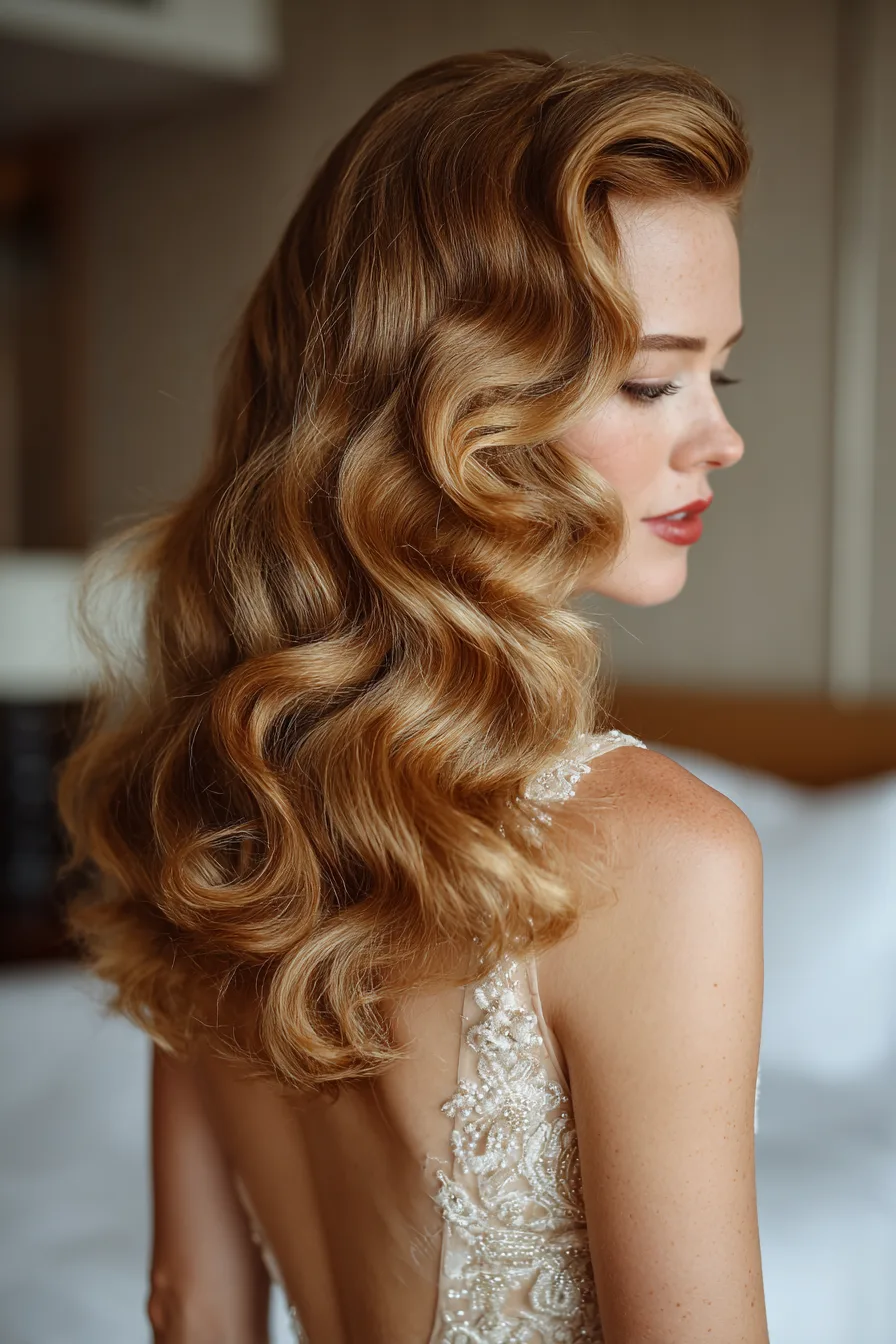 21. Old Hollywood Waves in Soft Golden Brown (Wedding Hairstyles) - Wedding Hairstyles