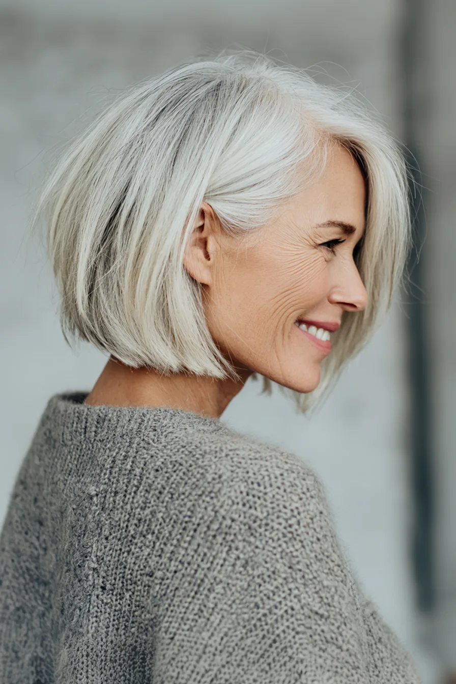 21. Platinum Bob with Layered Ends (Fall Haircuts For Women Over 50) - Fall Haircuts For Women Over 50