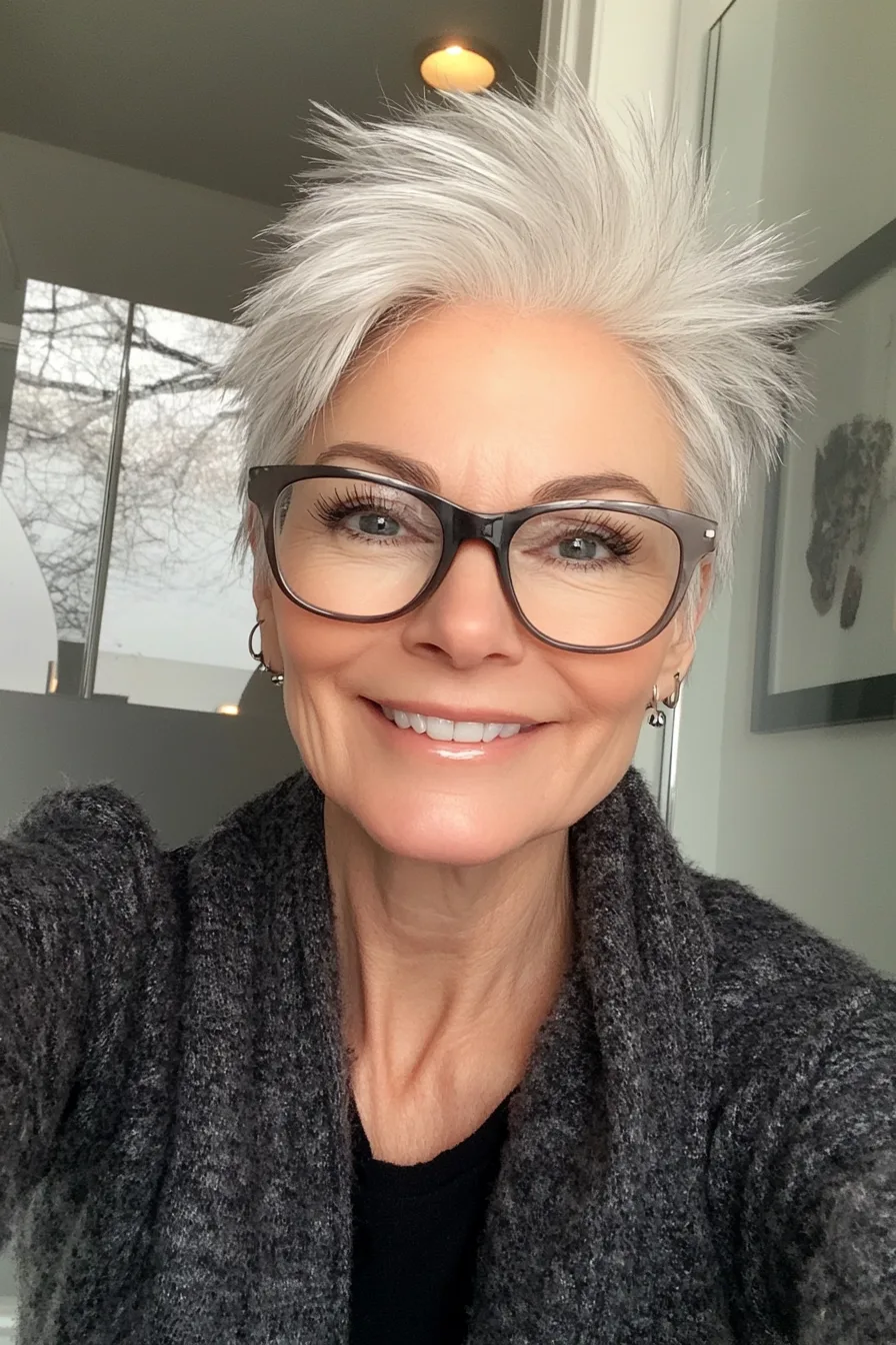 21. Silver Blonde Spiky Pixie (Pixie Haircuts For Women Over 60 With Glasses) - Pixie Haircuts For Women Over 60 With Glasses
