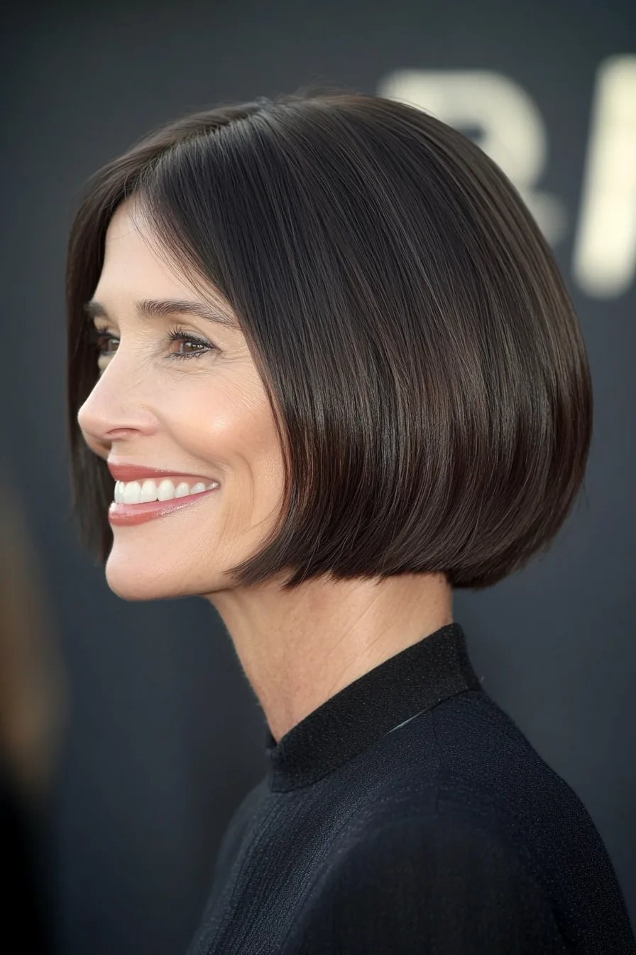22. Cool Brunette Blunt Bob with Tucked Ends (Blunt Haircuts For Women Over 60) - Blunt Haircuts For Women Over 60