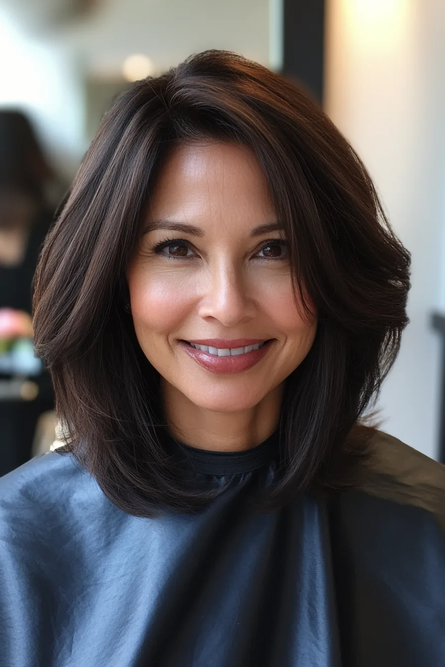 22. Rounded Lob with Dark Mahogany Tint (Easy Haircuts For Women Over 40) - Easy Haircuts For Women Over 40