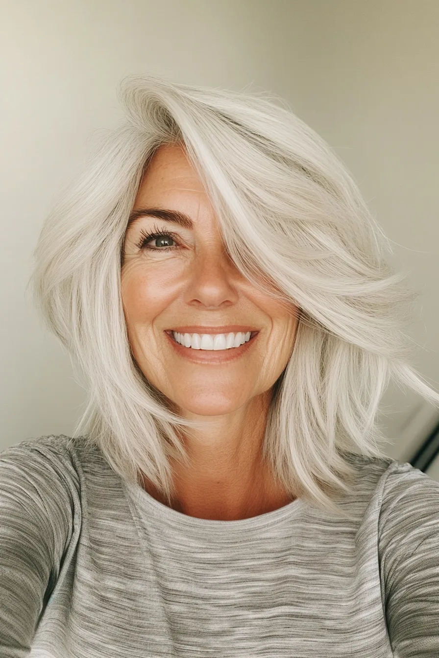 22. White Layered Bob with Deep Side Part (Edgy Hairstyles For Women Over 60) - Edgy Hairstyles For Women Over 60