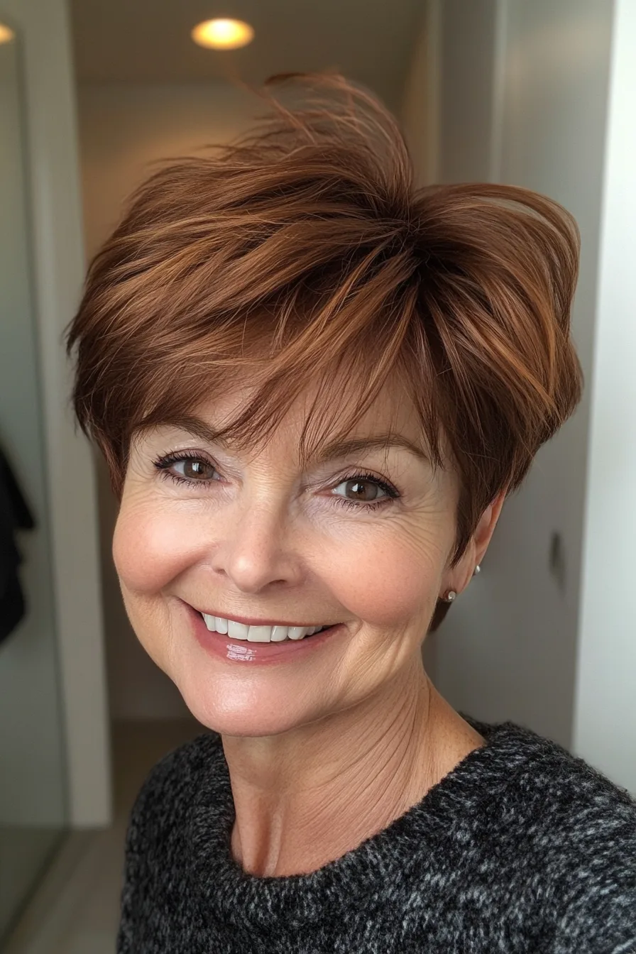 22. Wispy Taper with Mahogany Brown Depth (Short Wispy Haircuts Older Women) - Short Wispy Haircuts Older Women