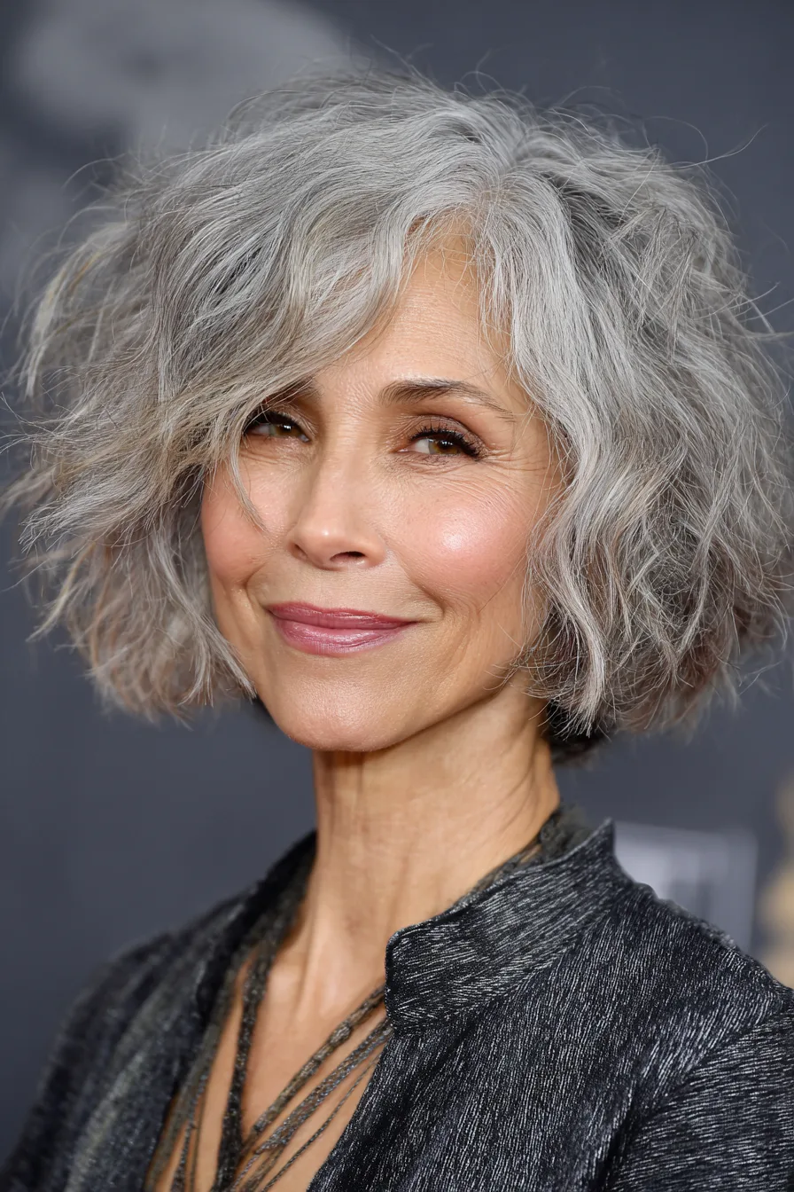 23. Air-Dried Bob in Soft Sandy Gray (Short Messy Hairstyles For Women Over 50) - Short Messy Hairstyles For Women Over 50