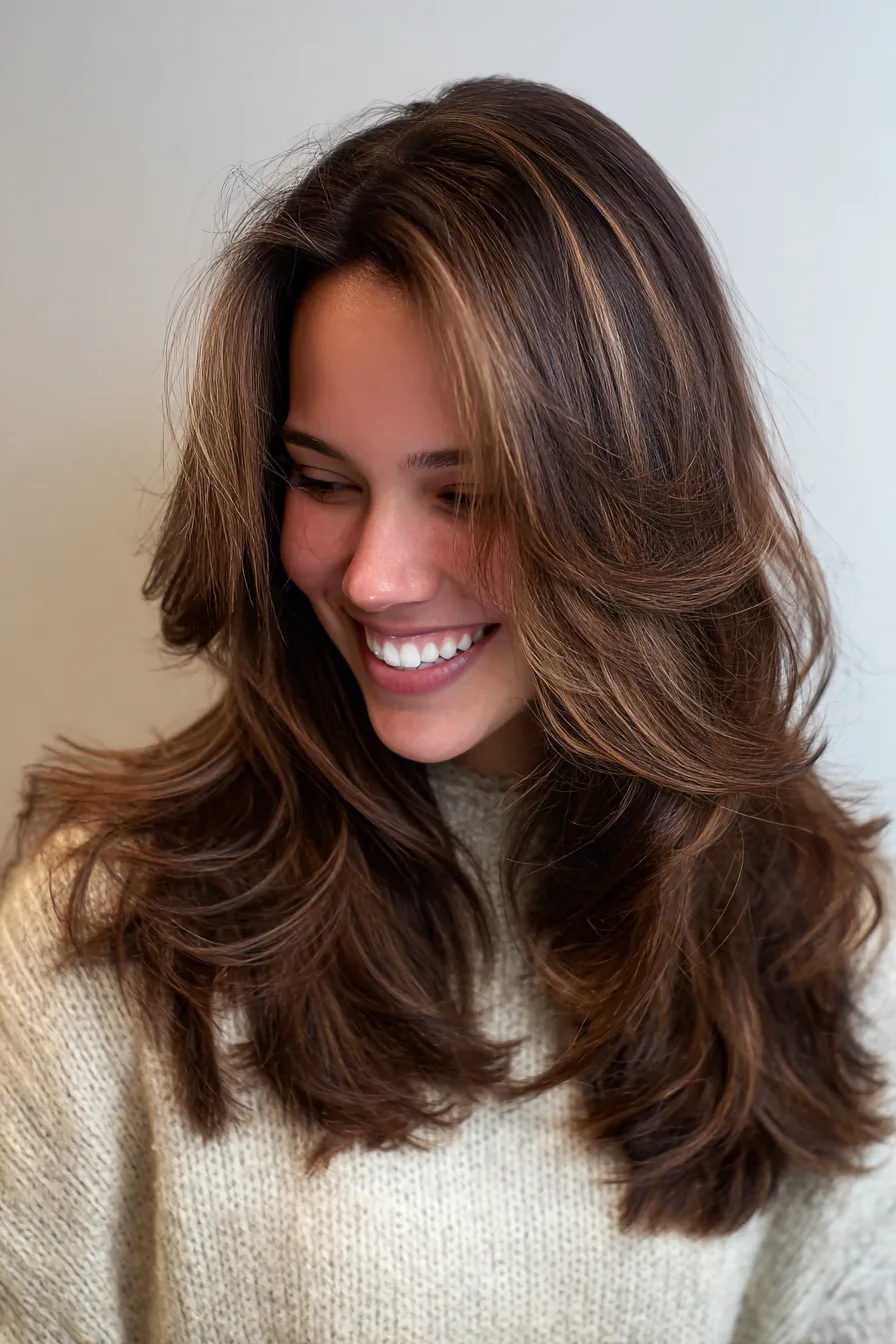 23. Champagne Brunette Mid-Length Layers (Old Money Haircuts) - Old Money Haircuts