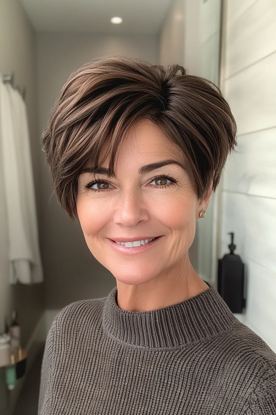 23. Cool Brunette Angular Pixie (Edgy Hairstyles For Women Over 60) - Edgy Hairstyles For Women Over 60