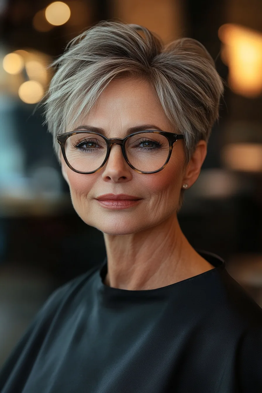 23. Dark Mocha Neat Pixie with Side Part (Pixie Haircuts For Women Over 60 With Glasses) - Pixie Haircuts For Women Over 60 With Glasses