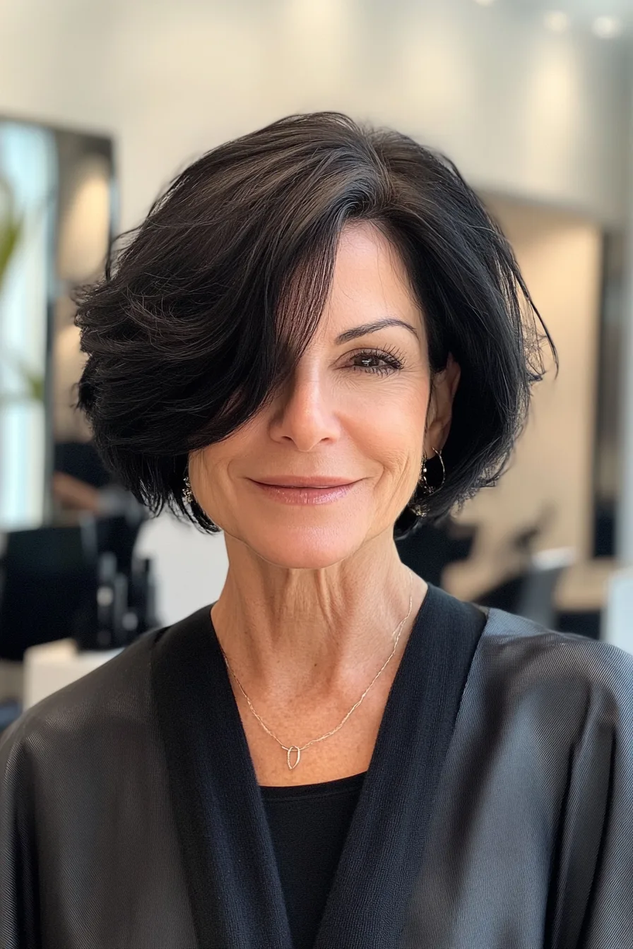 23. Natural Black Undercut Bob with Volume Crown (Undercut Hairstyles For Women Over 50) - Undercut Hairstyles For Women Over 50
