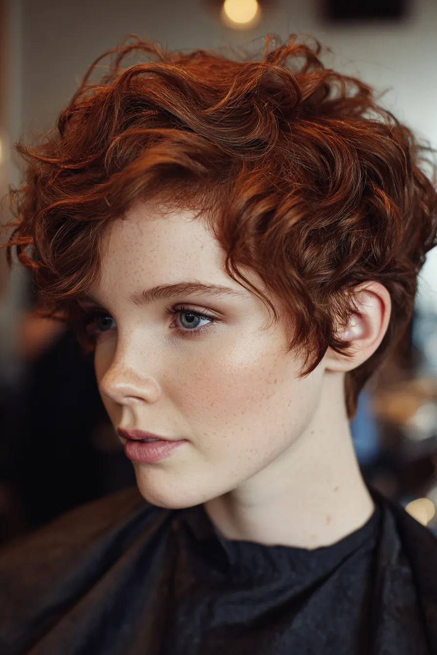 23. Rust Brown Choppy Curl Pixie (Short Curled Hairstyles) - Short Curled Hairstyles