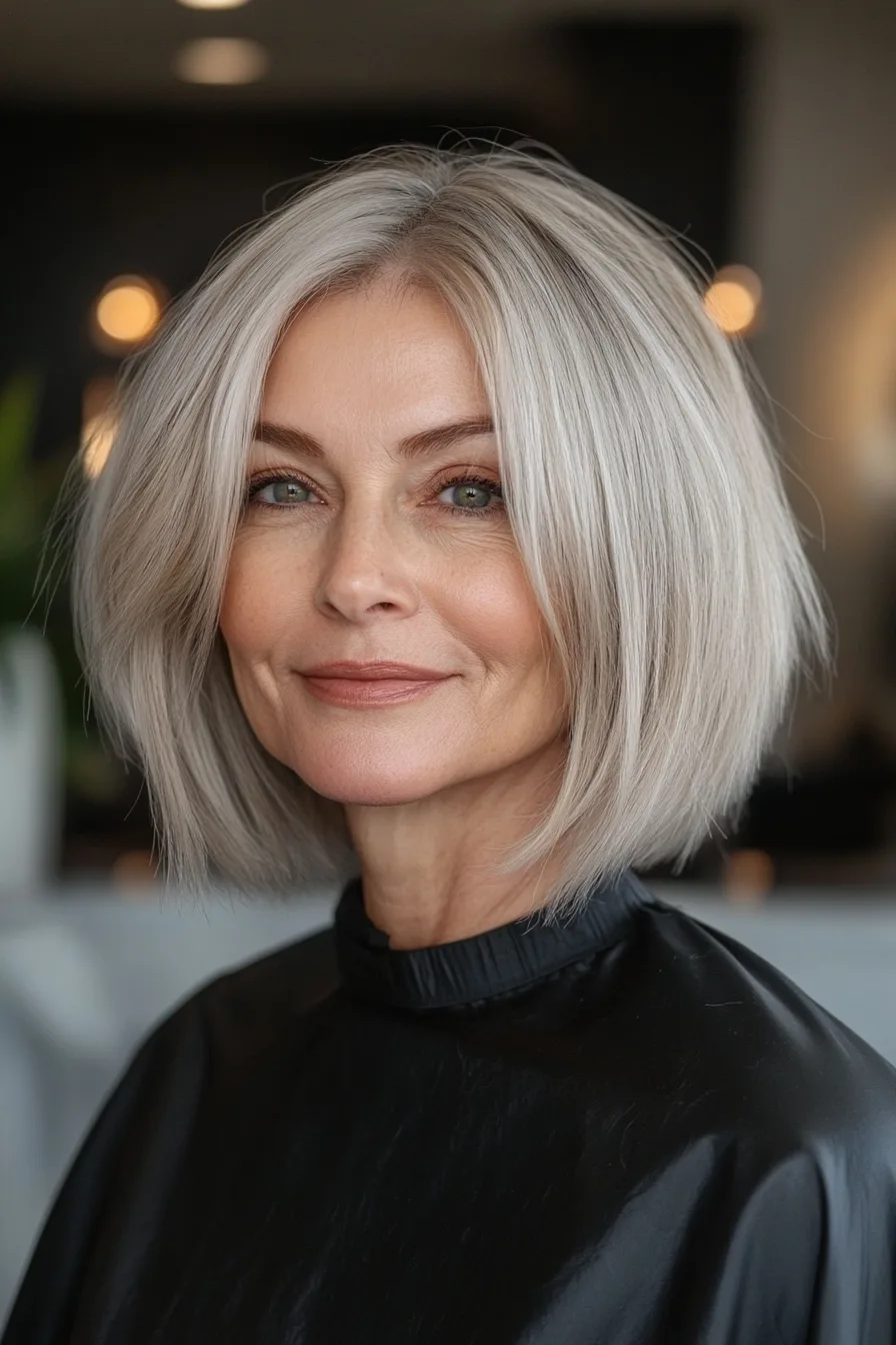 24. Ash Blonde Micro Bob with Subtle Texture (Edgy Hairstyles For Women Over 60) - Edgy Hairstyles For Women Over 60