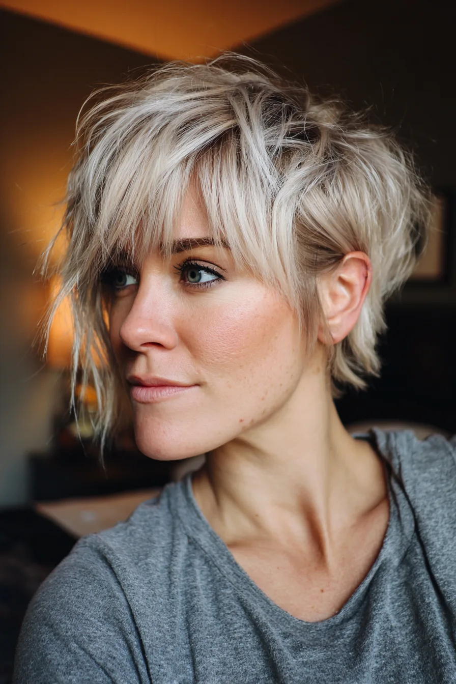 24. Fringed Crop with Cool Beige Blonde (Short Messy Hairstyles For Women Over 50) - Short Messy Hairstyles For Women Over 50