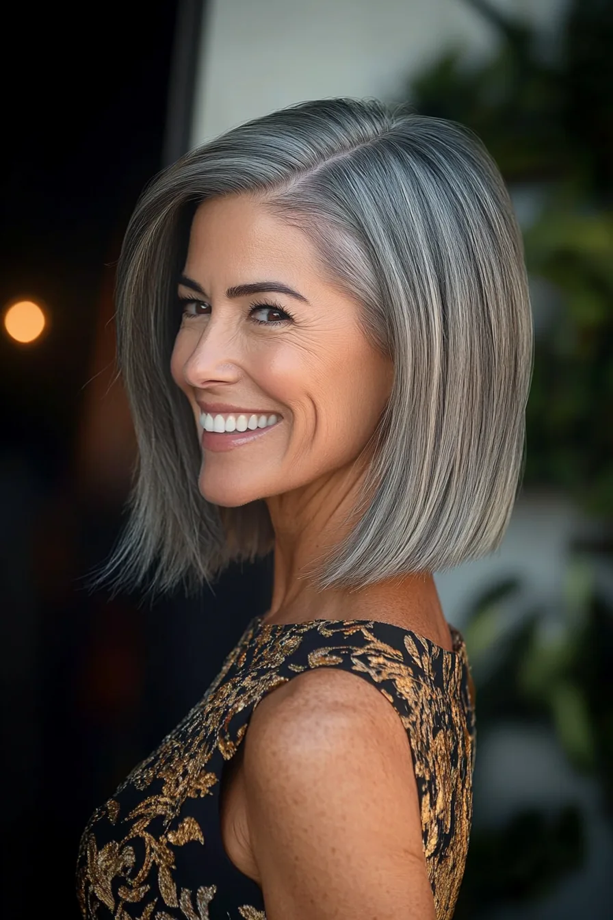 24. Golden Gray Tapered Undercut Lob (Undercut Hairstyles For Women Over 50) - Undercut Hairstyles For Women Over 50