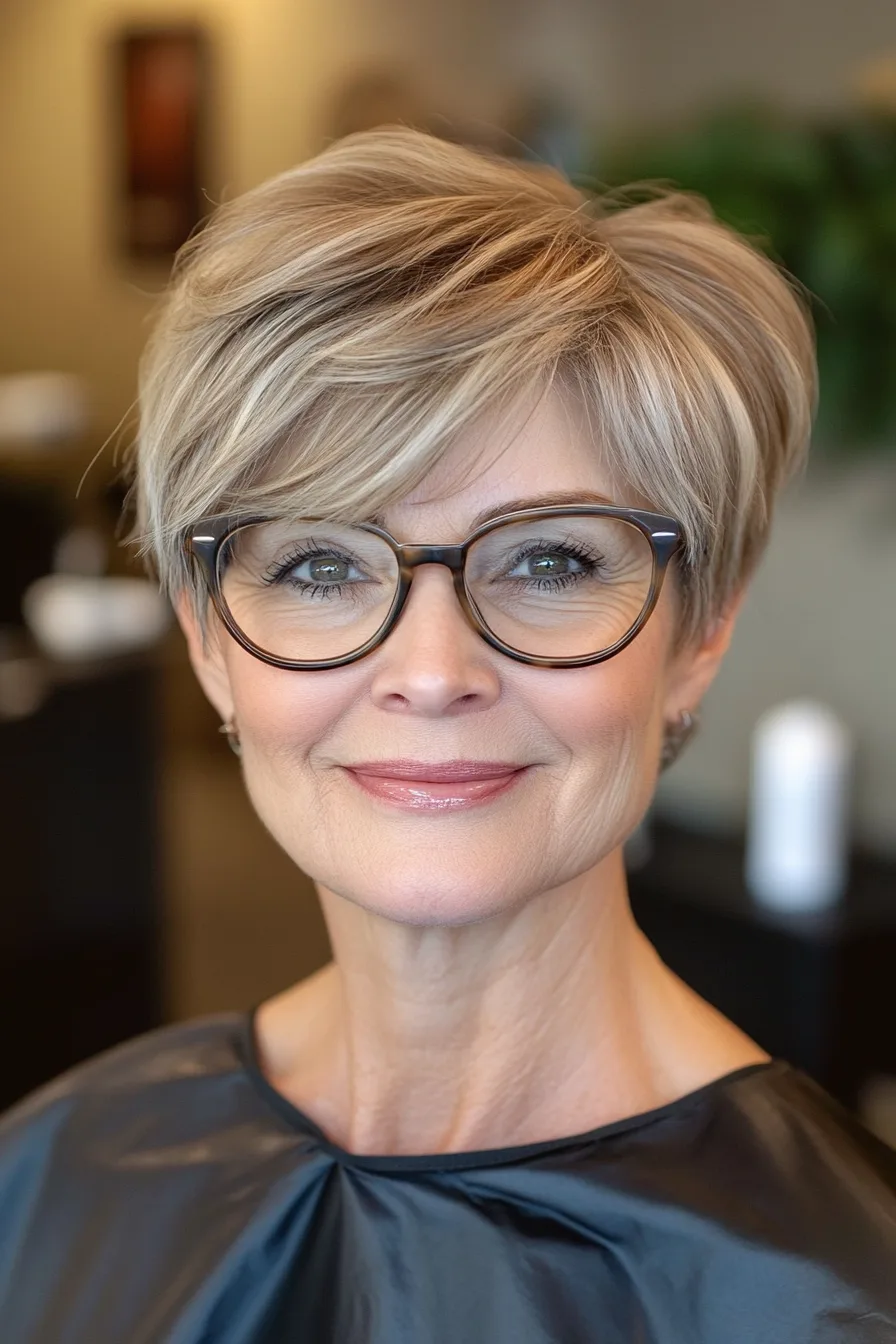 24. Light Brown Classic Pixie with Lifted Crown (Pixie Haircuts For Women Over 60 With Glasses) - Pixie Haircuts For Women Over 60 With Glasses