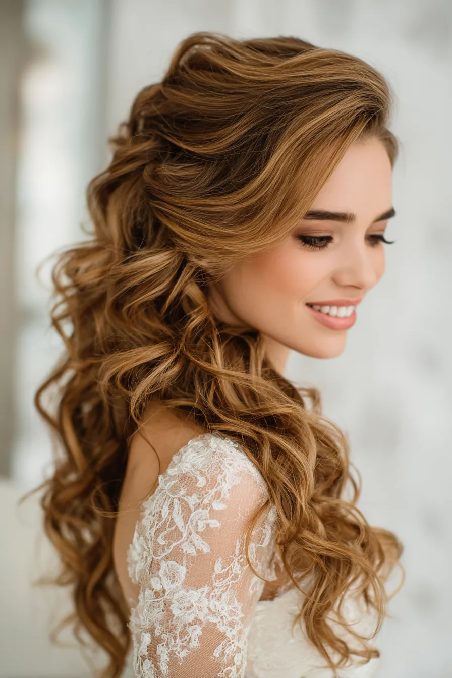 24. Loose Curls with Caramel Brown Layers (Wedding Hairstyles) - Wedding Hairstyles