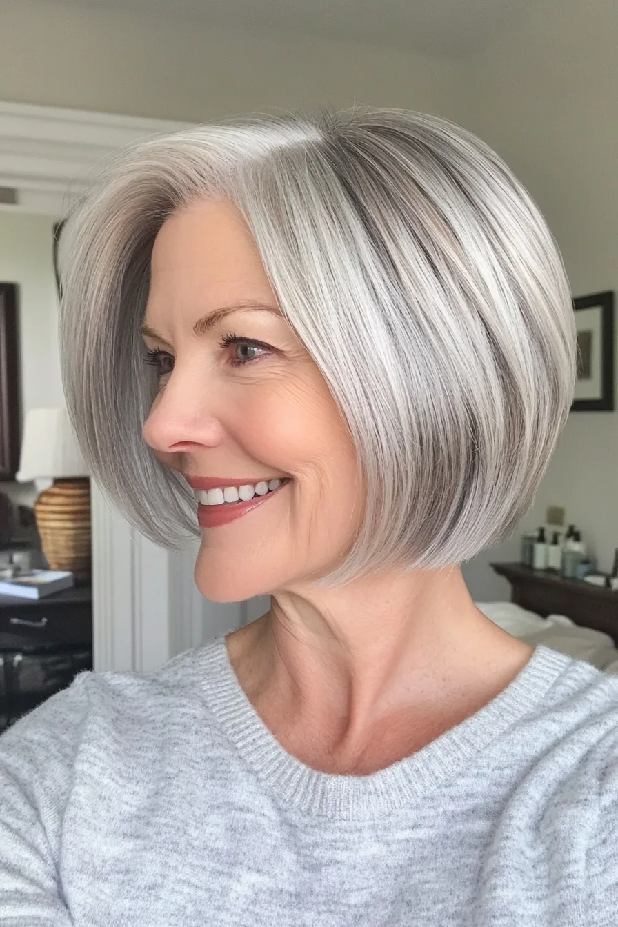 24. Mini Bob with Fine Layers in Natural Silver (Short Wispy Haircuts Older Women) - Short Wispy Haircuts Older Women