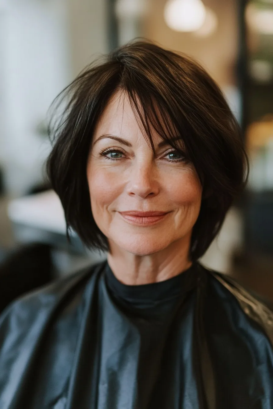 24. Soft Black Blunt Chin Cut with Texture Spray (Blunt Haircuts For Women Over 60) - Blunt Haircuts For Women Over 60