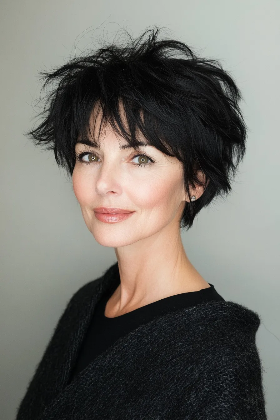 3. Choppy Crop with Natural Black (Short Hairstyles For Thick Hair For Women Over 50) - Short Hairstyles For Thick Hair For Women Over 50