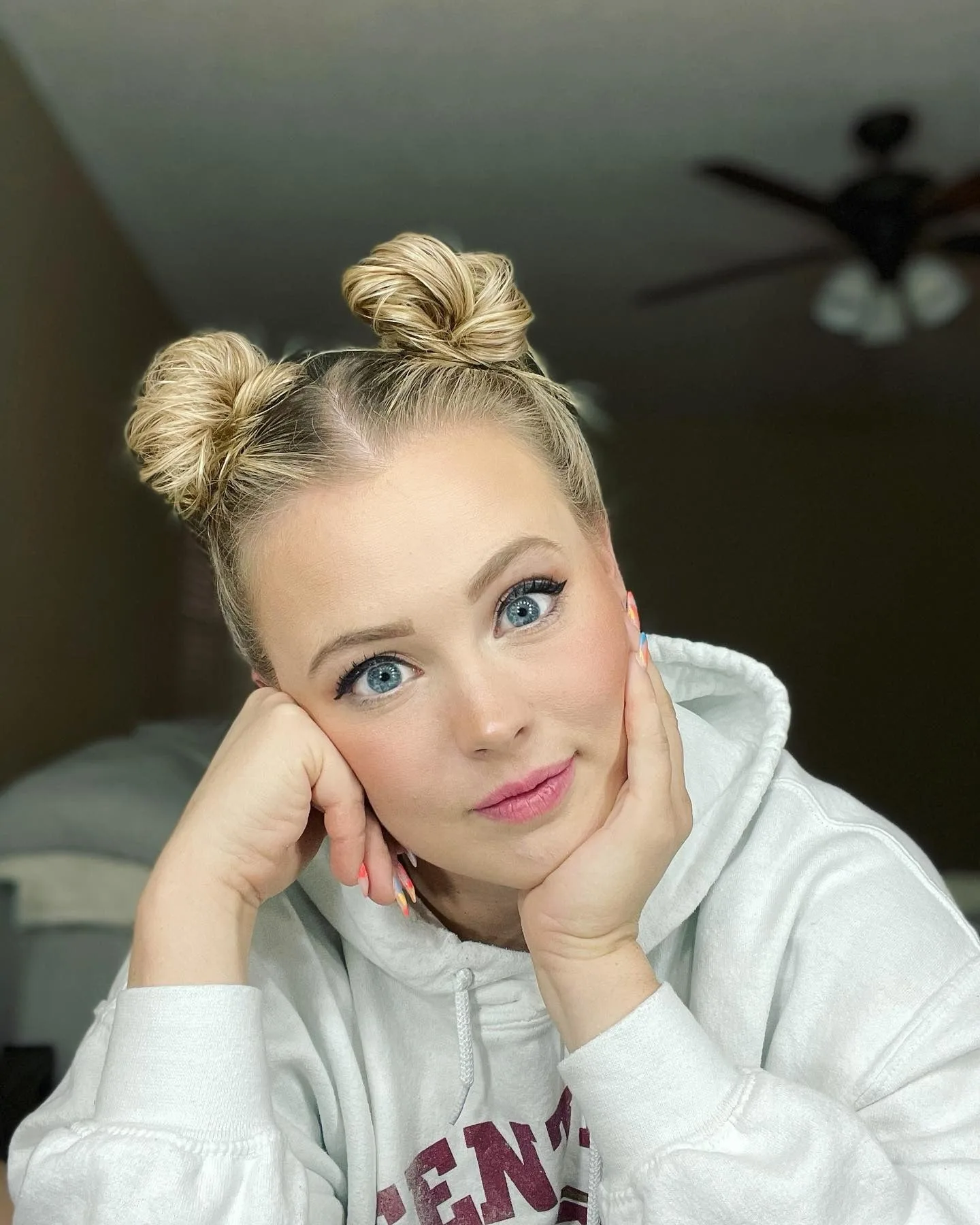 3. Sleek Mini Space Buns on Platinum Blonde Hair (Space Buns Hairstyles)