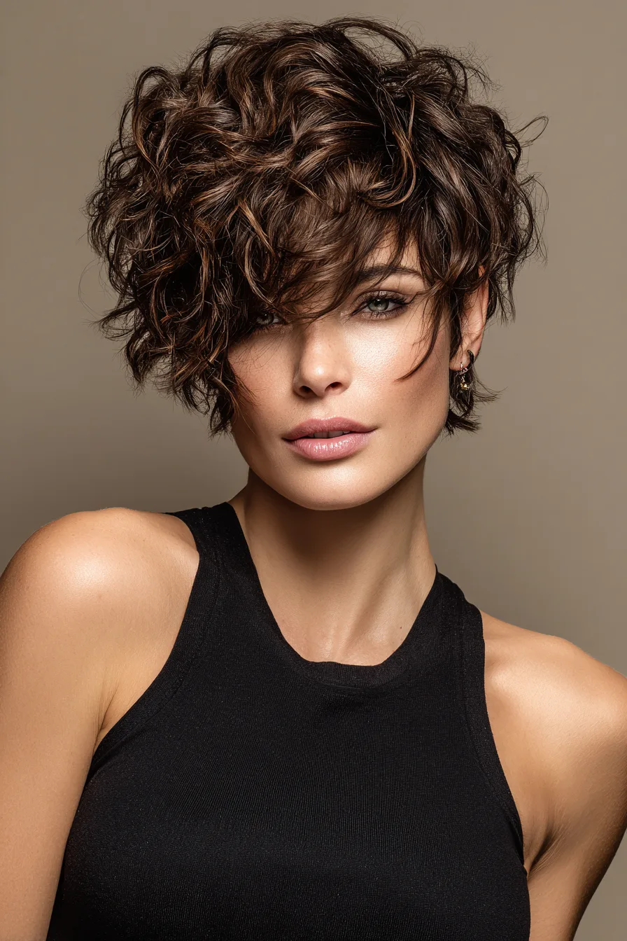 4. Curled Espresso Crop with Side Fringe (Short Curled Hairstyles) - Short Curled Hairstyles