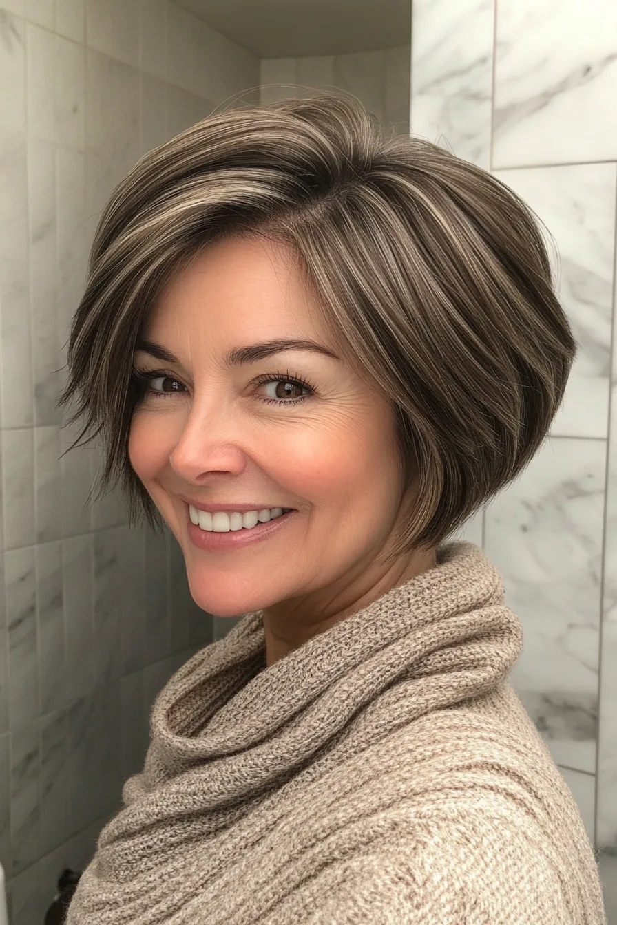 4. Graduated Bob with Ash Brown (Short Hairstyles For Thick Hair For Women Over 50) - Short Hairstyles For Thick Hair For Women Over 50