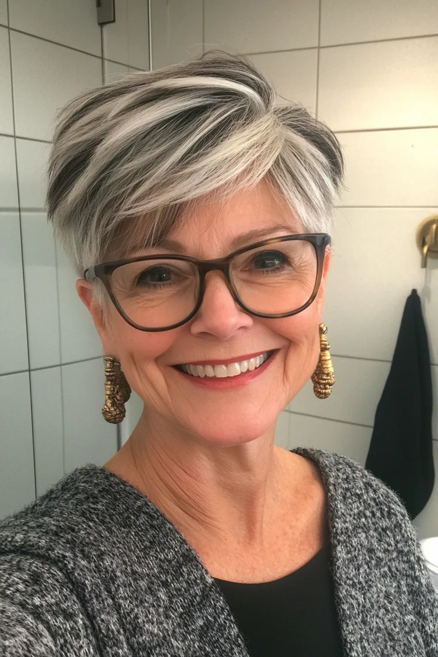4. Salt and Pepper Layered Pixie (Pixie Haircuts For Women Over 60 With Glasses) - Pixie Haircuts For Women Over 60 With Glasses
